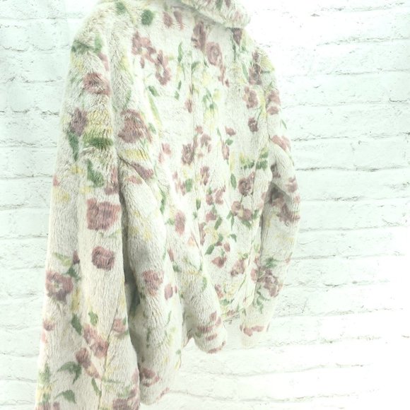 Allan Denis Womens White Floral Collared Long Sleeve Faux Fur Jacket Size M - Picture 2 of 15